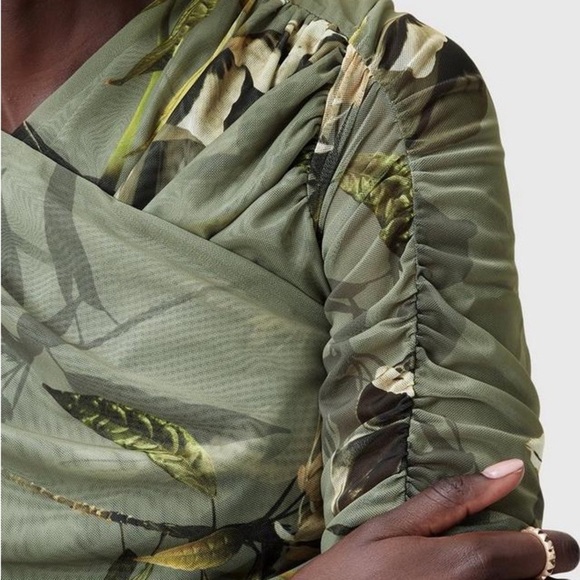 ALLSAINTS Hanako Floral Mesh Top Olive Green - Picture 5 of 11